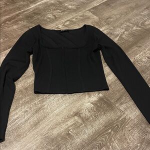 Workshop Republic Clothing Black Long Sleeve Square Neck Crop Top